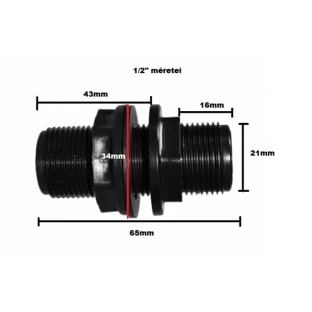 Átvezető közcsavar 1/2" műanyag, tömítéssel és anyával