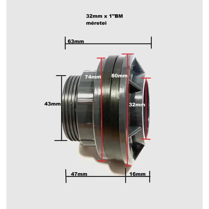 PVC tartály szerelvény 32mm x 1" BM