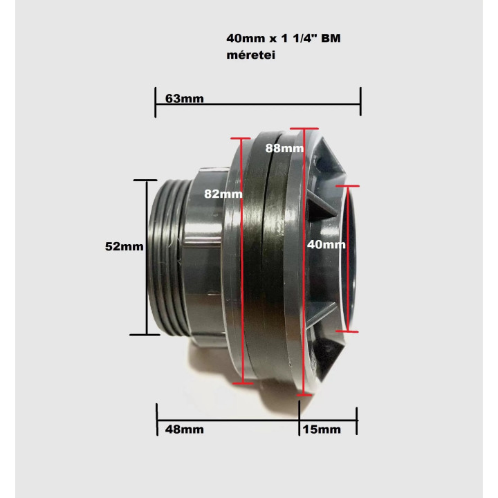 PVC tartály szerelvény 40mm x 1 1/4" BM