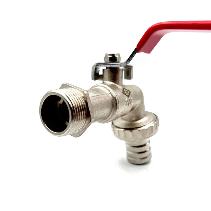 Erősített fém golyós csap 3/4" KM 1" tömlőhöz