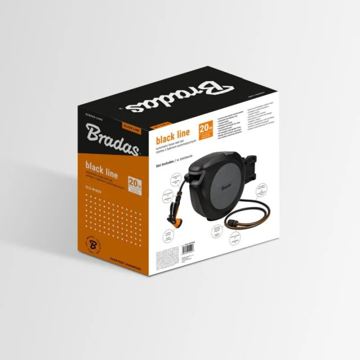 Black Line automata tömlőtartó 20m 1/2" tömlővel tartozékokkal