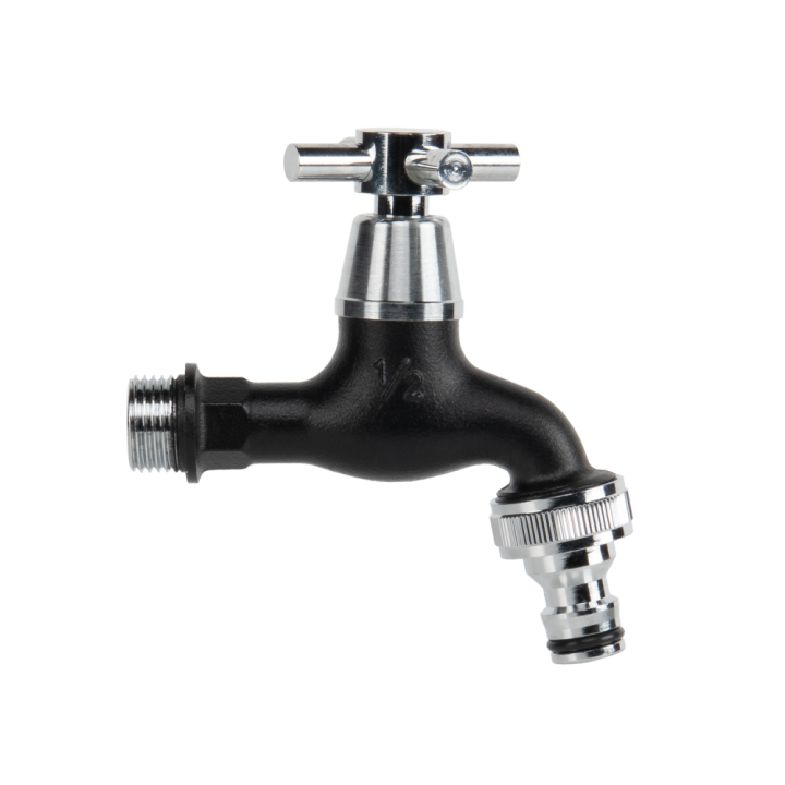 Kerti csap króm-fekete 3/4" KM- 3/4" KM 1/2R gyorscsatlakozóval (GKK0T3434BK)