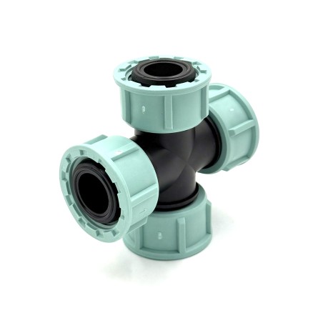 PP hollanderes szelepkötő kereszt idom, 1" HHHH